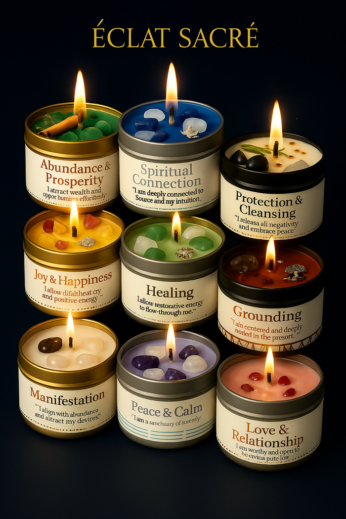 ✨ Bougie d’Intention - Cristaux Naturels & Cire de Soja Pure