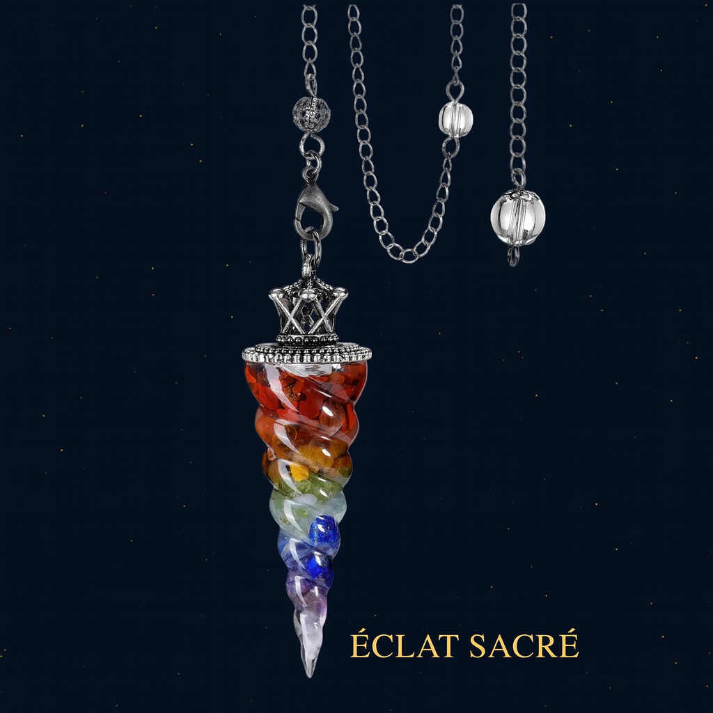 Pendule 7 Chakras en Cristaux Naturels - Divination & Harmonisation Énergétique