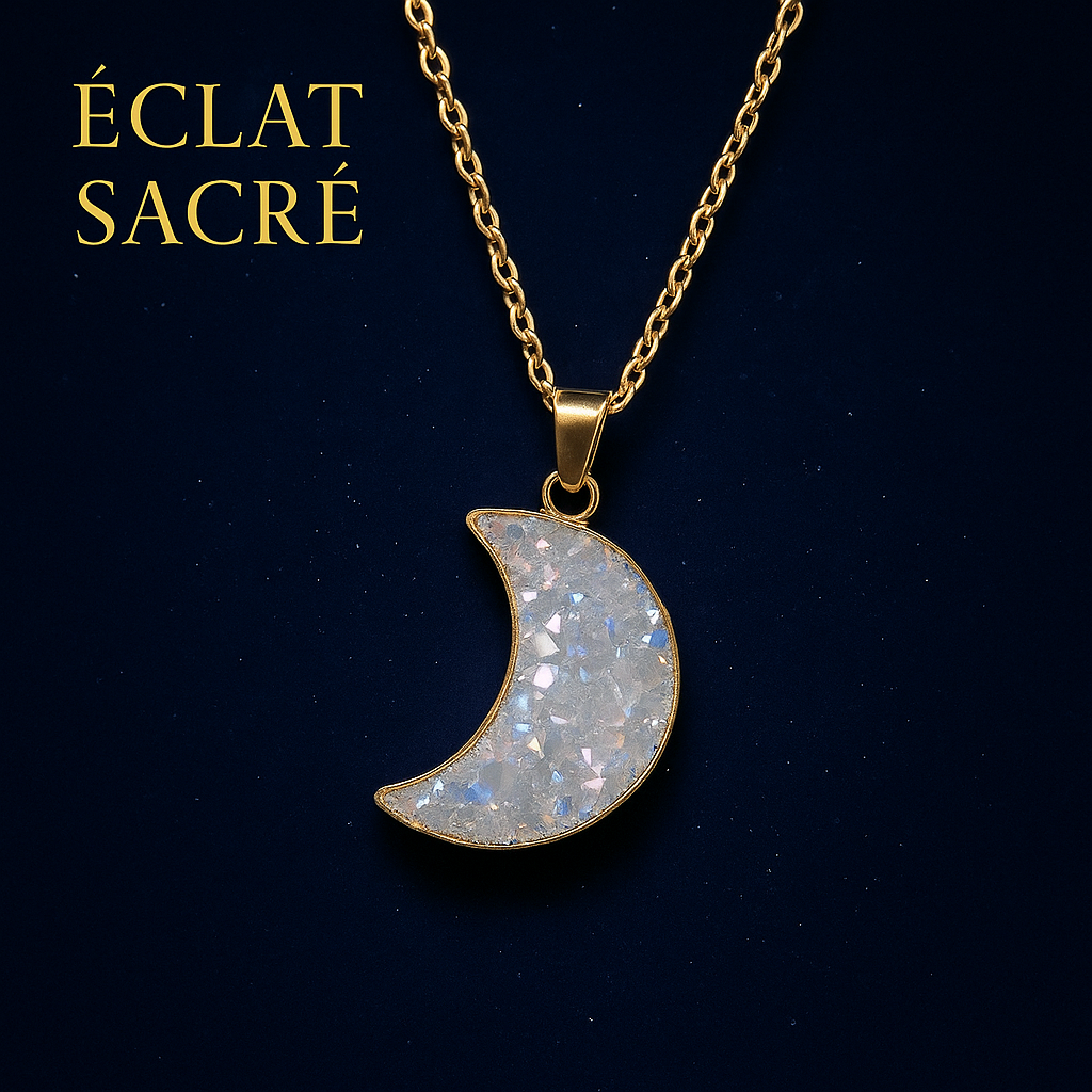 Collier Lune Cristalline Aura - Intuition, Énergie & Féminin Sacré