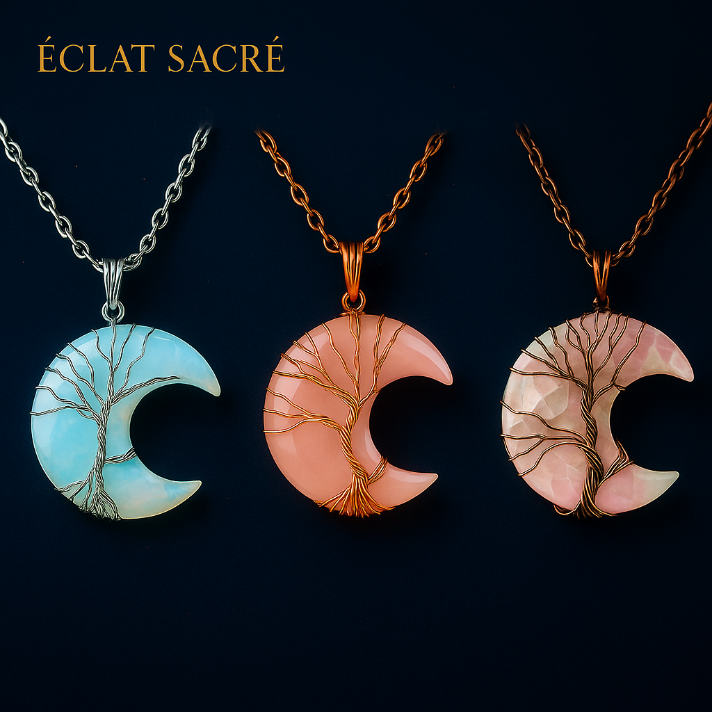 Collier Lune & Arbre de Vie en Pierre Naturelle - Énergie, Intuition & Harmonie