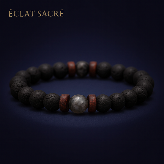 Bracelet Pierre de Lave & Bois Naturel - Énergie & Harmonie