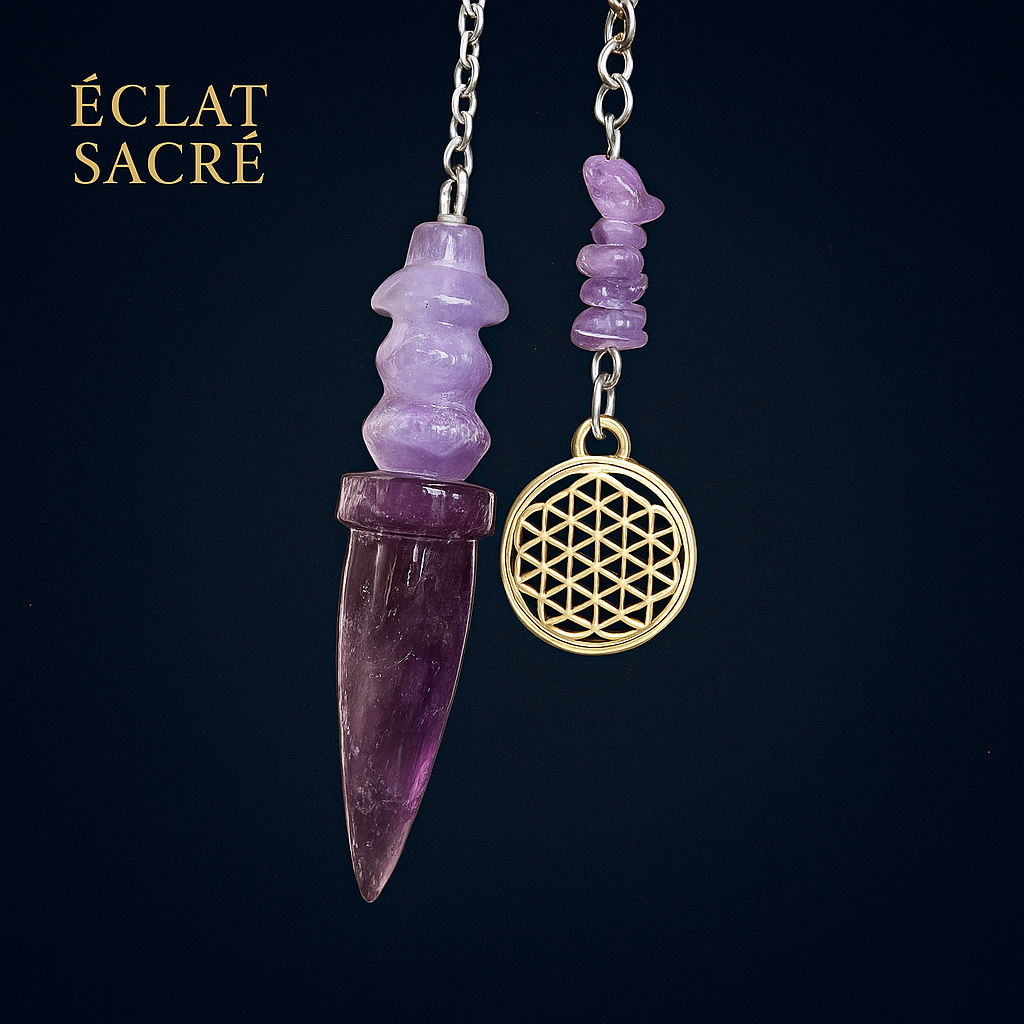 Pendule Égyptien de Thot Éclat Sacré - Cristaux Naturels & Sagesse Ancestrale