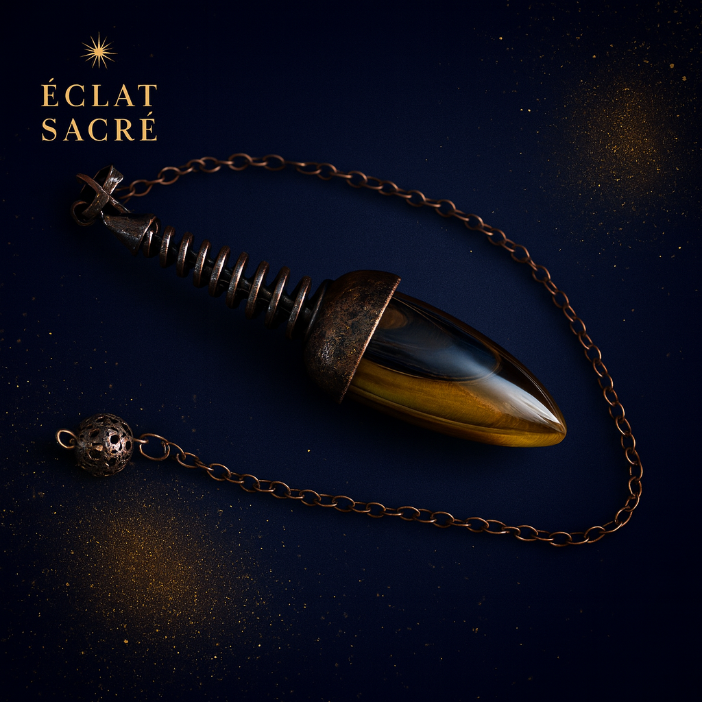 Pendule en Œil de Tigre - Style Égyptien Thot, Divination & Protection