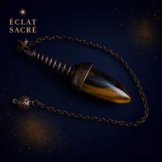 Pendule en Œil de Tigre - Style Égyptien Thot, Divination & Protection
