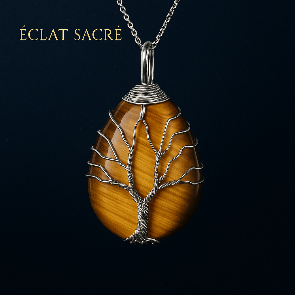 Collier Arbre de Vie en Pierre Naturelle - Pendentif Goutte d’Eau Énergétique & Protecteur