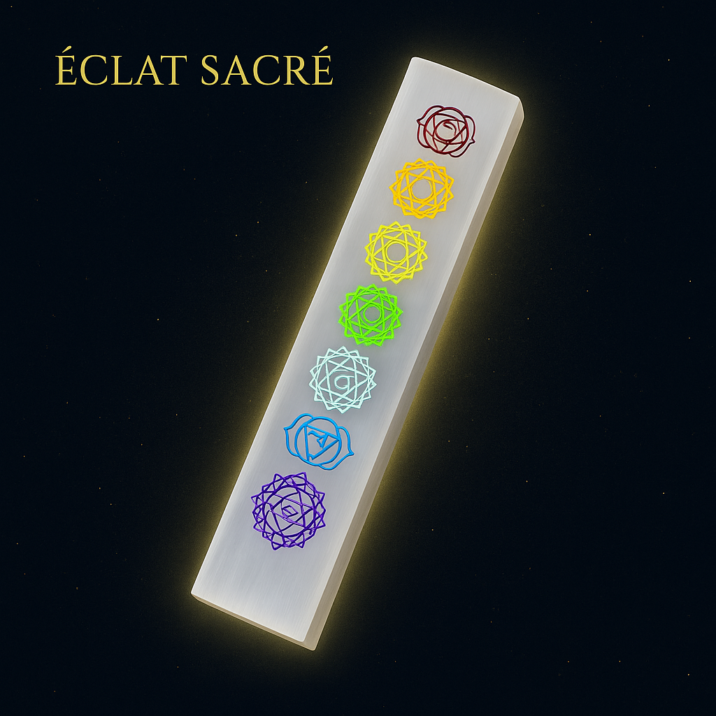 Plaque de Sélénite Éclat Sacré - Équilibre des 7 Chakras & Lumière Pure