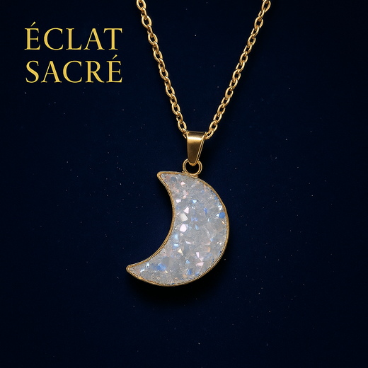 Collier Lune Cristalline Aura - Intuition, Énergie & Féminin Sacré