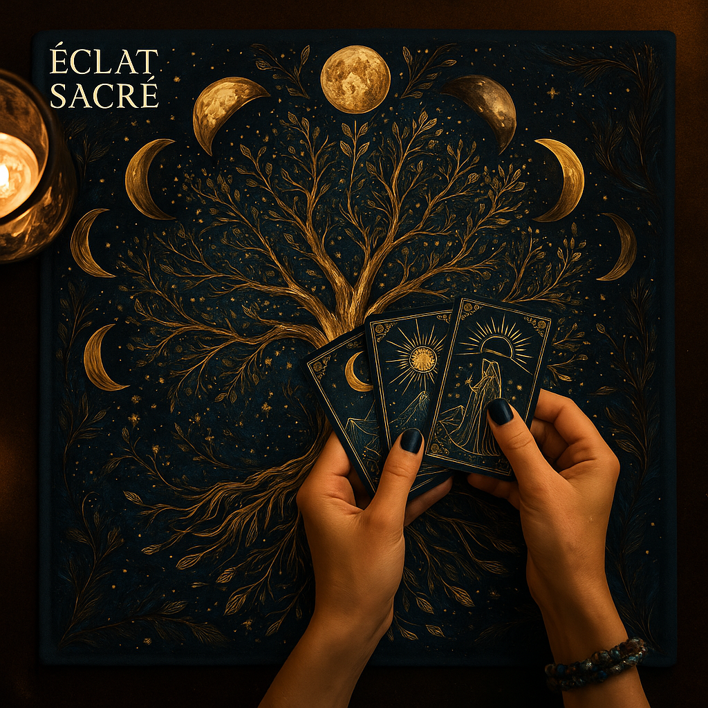Tapis de Tarot “Lune Mystique & Arbre de Vie” - Intuition, Cycles & Harmonie