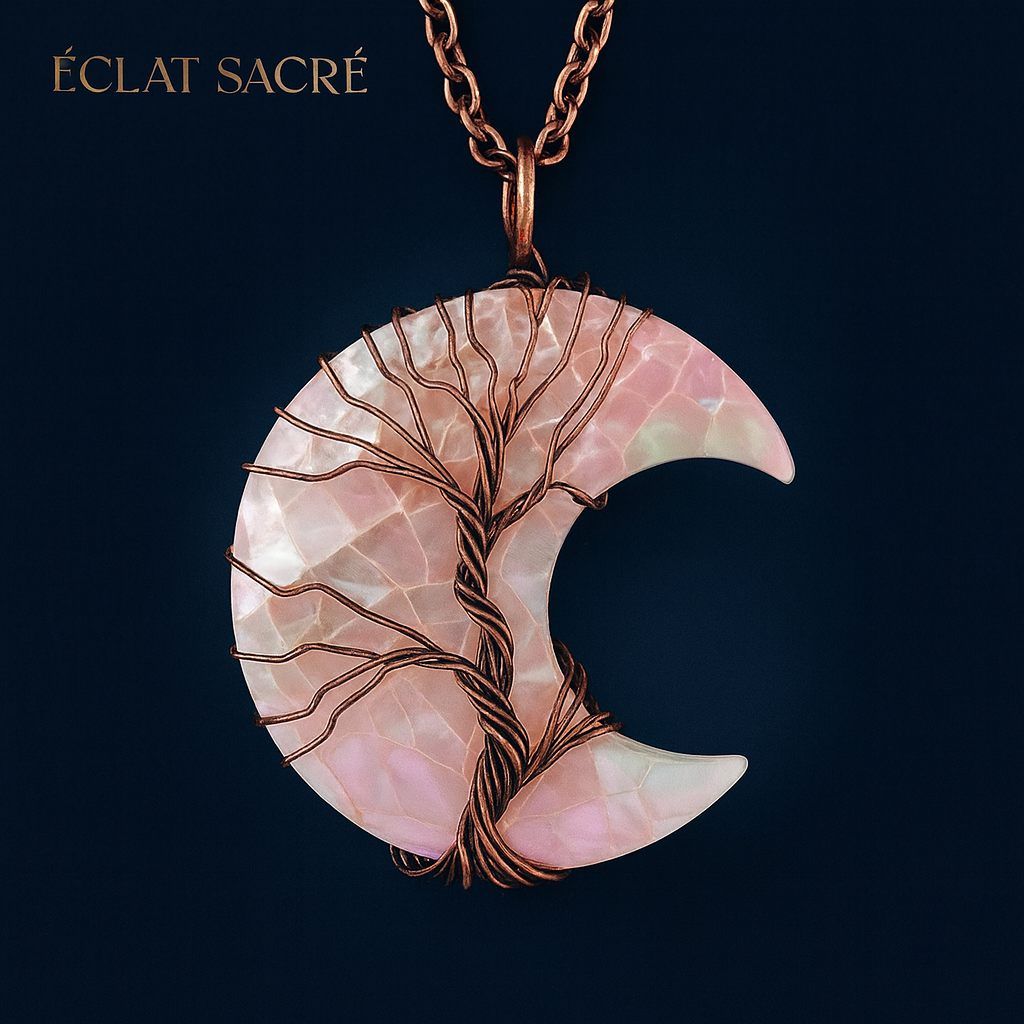 Collier Lune & Arbre de Vie en Pierre Naturelle - Énergie, Intuition & Harmonie