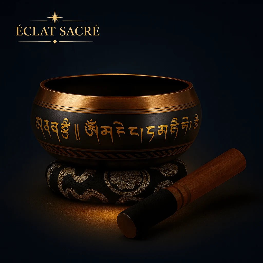 Bol chantant tibétain en cuivre népalais gravé de mantras – Éclat Sacré