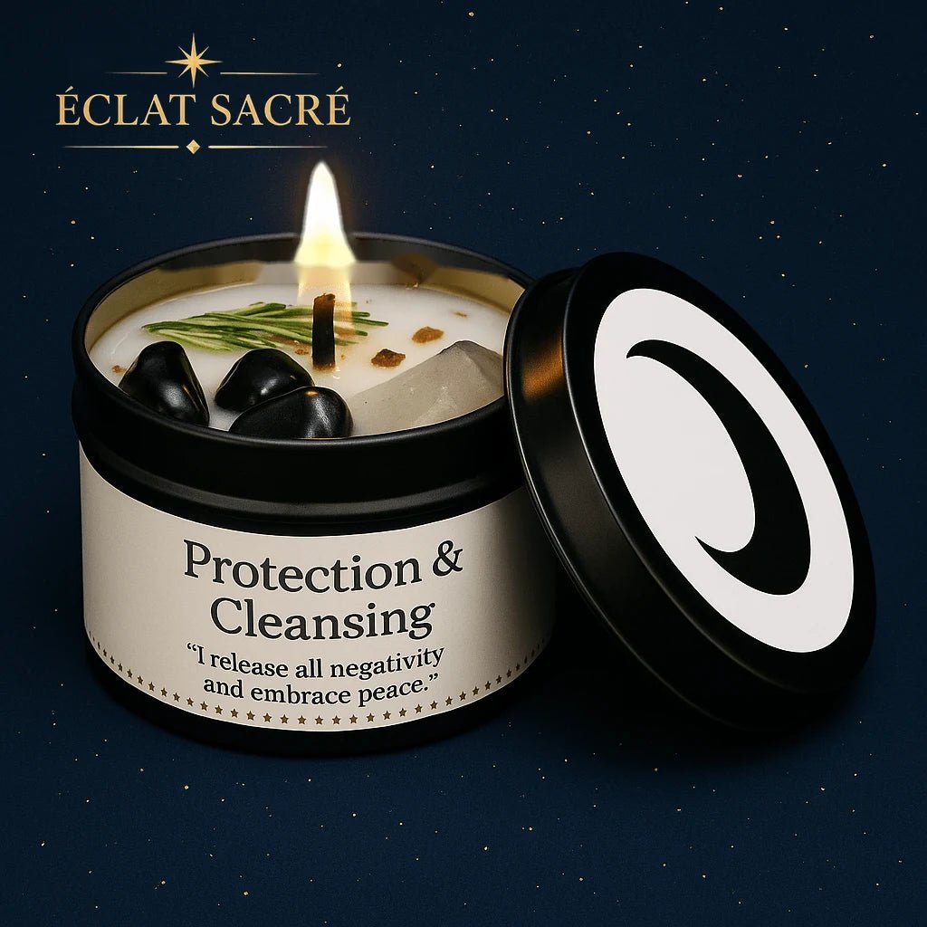 Bougie d'intention aux cristaux naturels, vue 3 – Éclat Sacré — vue 3