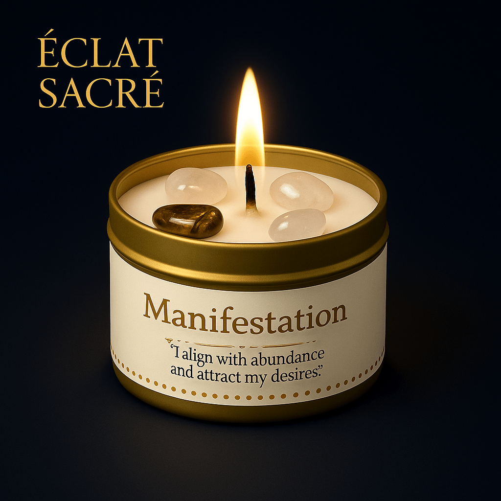 ✨ Bougie d’Intention - Cristaux Naturels & Cire de Soja Pure - Éclat Sacré