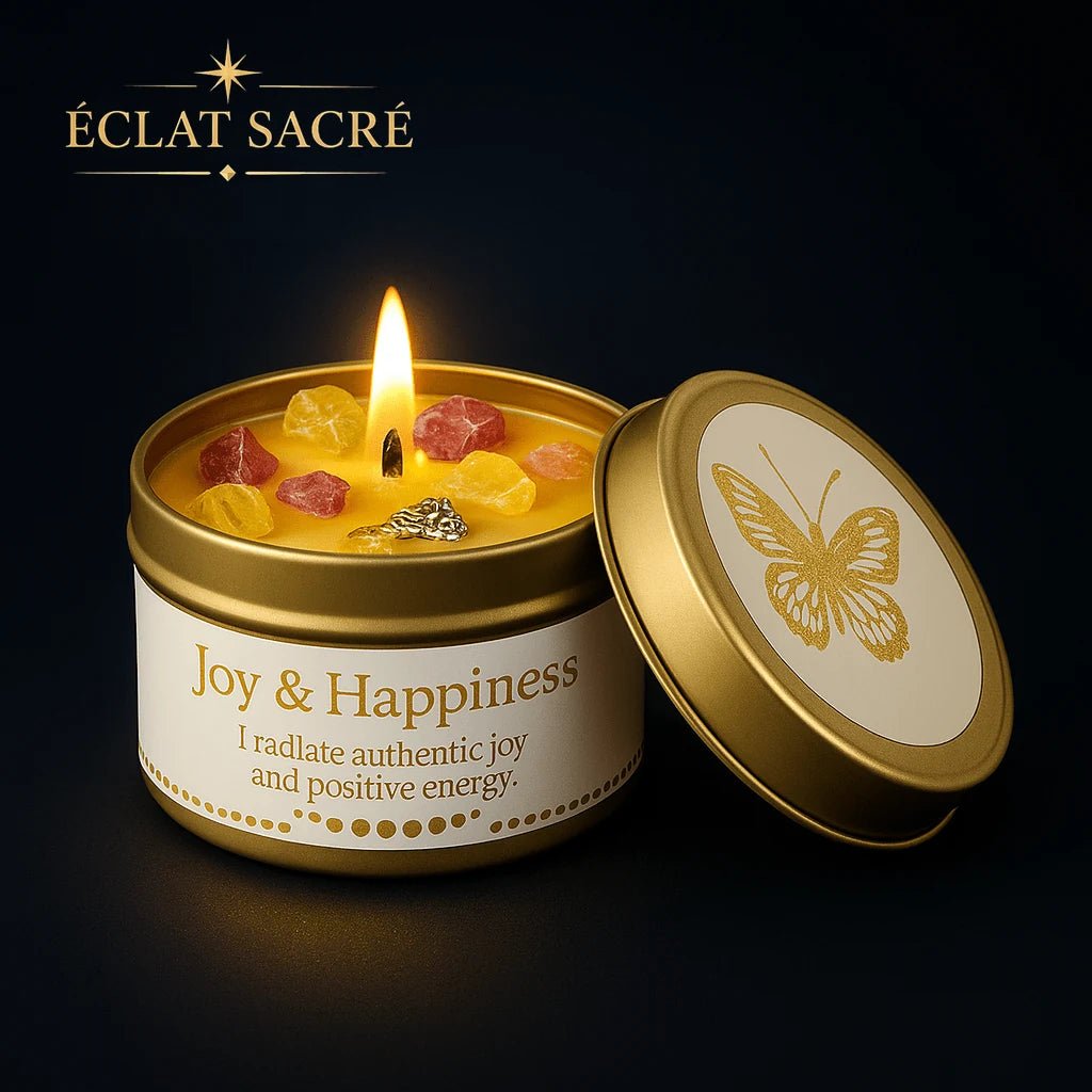 Bougie d'intention aux cristaux naturels, vue 2 – Éclat Sacré — vue 2
