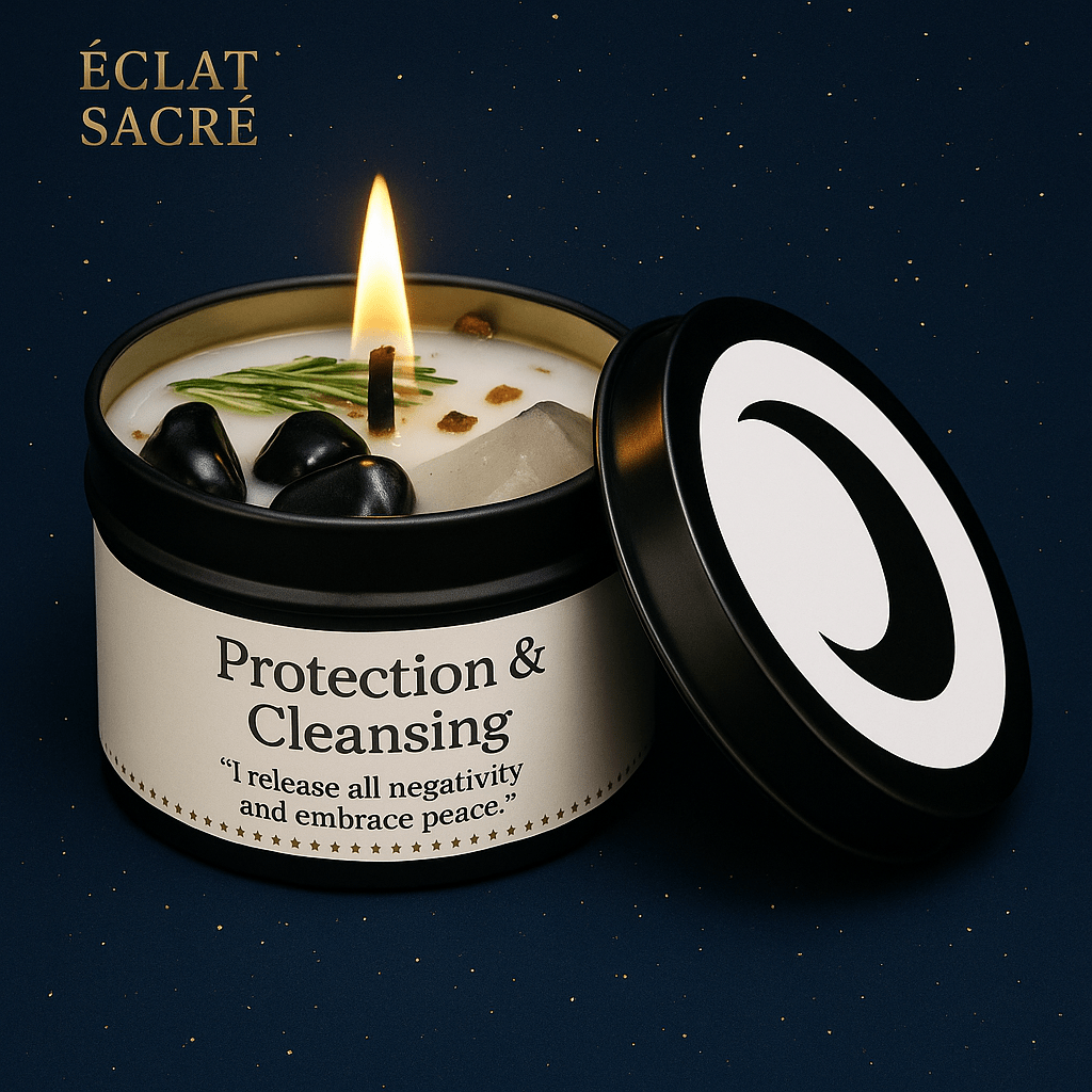 ✨ Bougie d’Intention - Cristaux Naturels & Cire de Soja Pure - Éclat Sacré