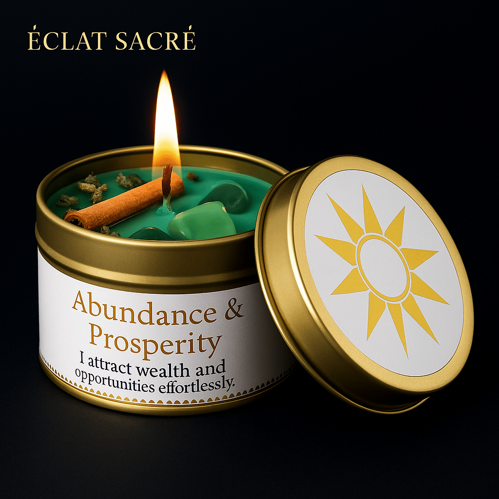 ✨ Bougie d’Intention - Cristaux Naturels & Cire de Soja Pure - Éclat Sacré