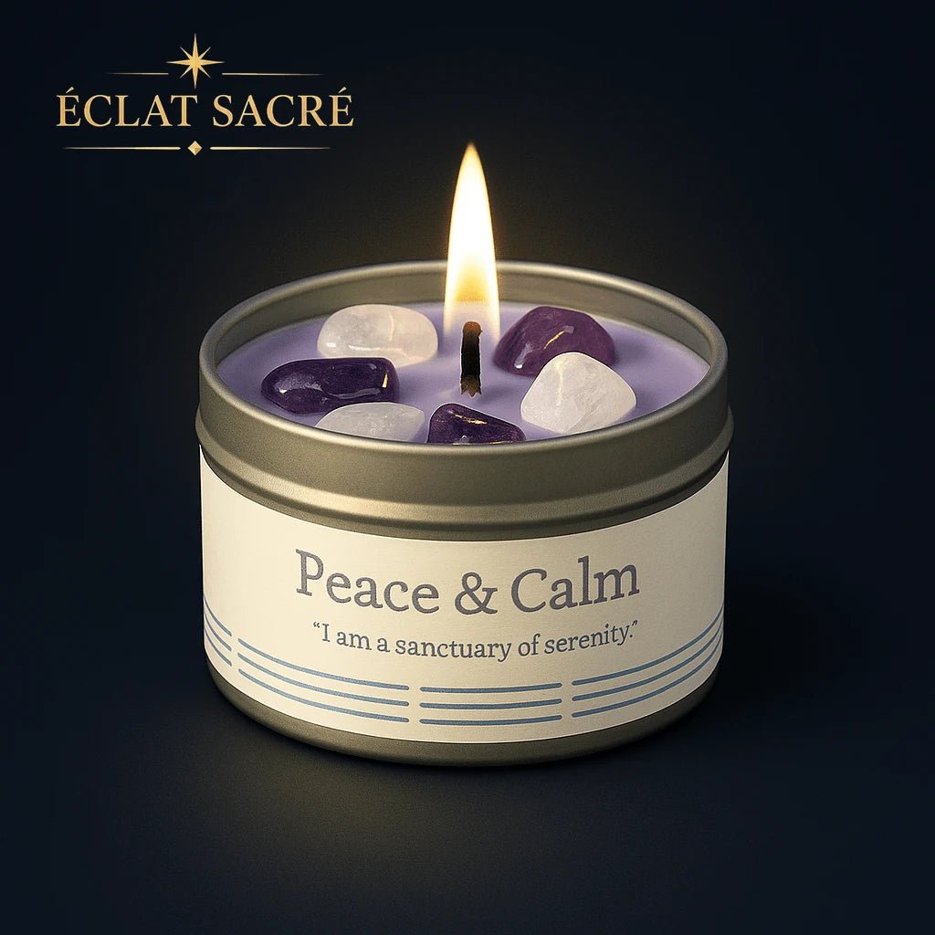 Bougie d'intention aux cristaux naturels, vue 4 – Éclat Sacré — vue 4