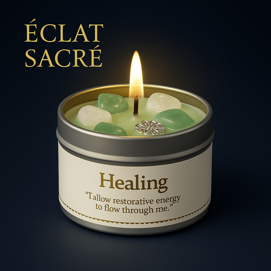 ✨ Bougie d’Intention - Cristaux Naturels & Cire de Soja Pure - Éclat Sacré