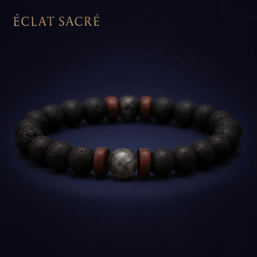 Bracelet Pierre de Lave & Bois Naturel - Énergie & Harmonie - Éclat Sacré — vue 2
