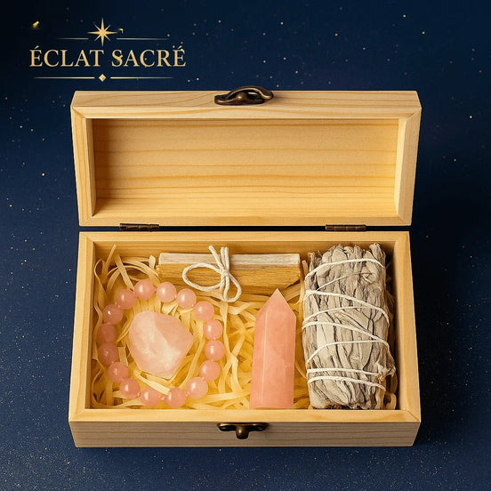 Coffret rituel de cristaux naturels, vue 2 – Éclat Sacré