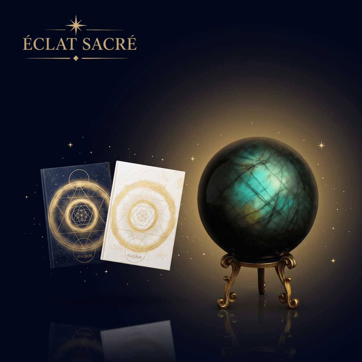 Coffret Sanctuaire Intérieur - Sphère de Labradorite, Sommeil Sacré & Alchimie du Calme - Éclat Sacré