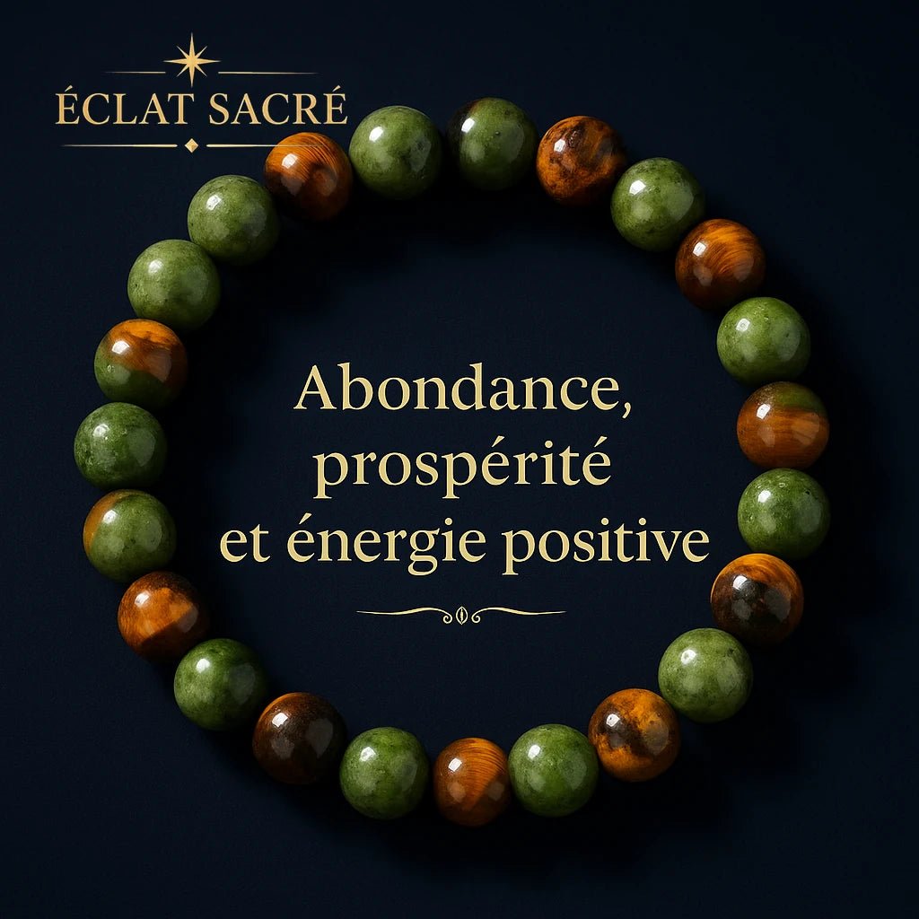 Bracelet en unakite et œil de tigre naturels, abondance et prospérité – Éclat Sacré — vue 5