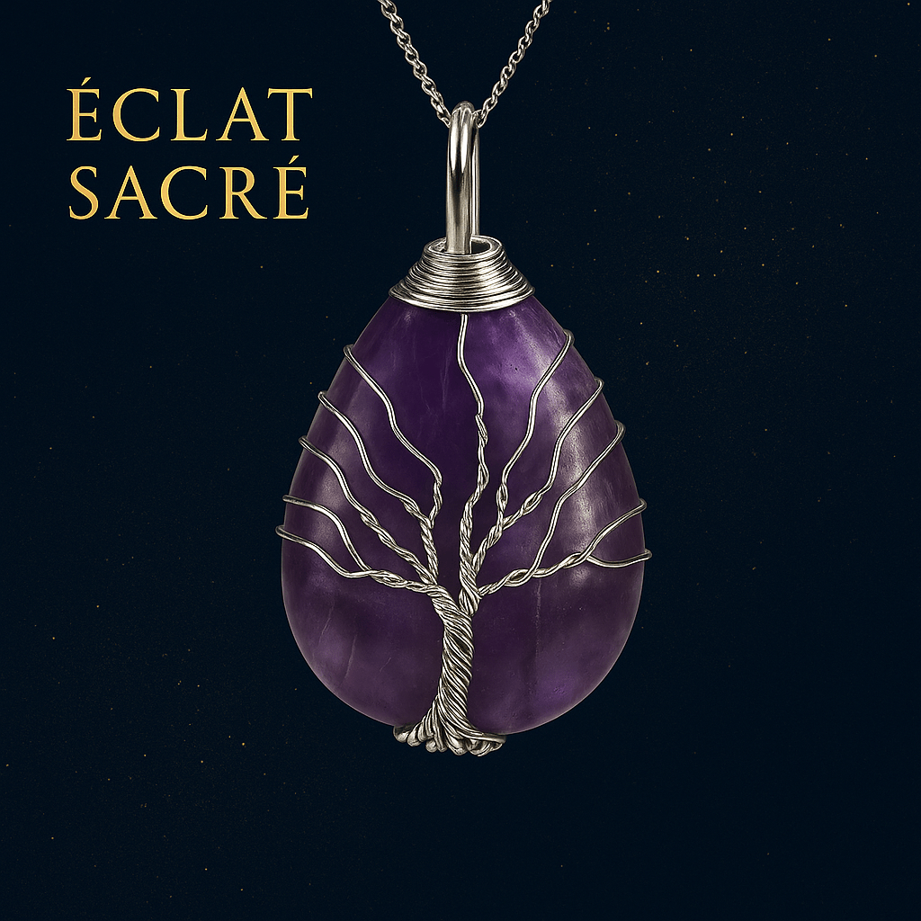 Collier Arbre de Vie en Pierre Naturelle - Pendentif Goutte d’Eau Énergétique & Protecteur - Éclat Sacré — vue 4