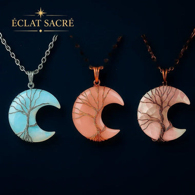 Collier Lune & Arbre de Vie en Pierre Naturelle - Énergie, Intuition & Harmonie