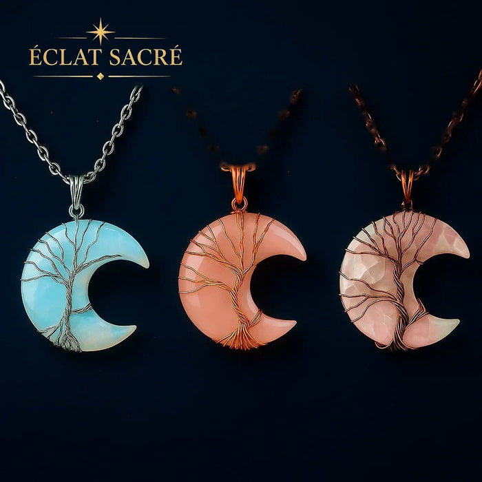 Collier Lune & Arbre de Vie en Pierre Naturelle - Énergie, Intuition & Harmonie