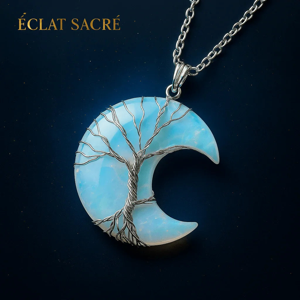 Collier Lune & Arbre de Vie en Pierre Naturelle - Énergie, Intuition & Harmonie - Éclat Sacré
