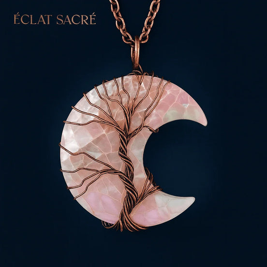 Collier Lune & Arbre de Vie en Pierre Naturelle - Énergie, Intuition & Harmonie - Éclat Sacré