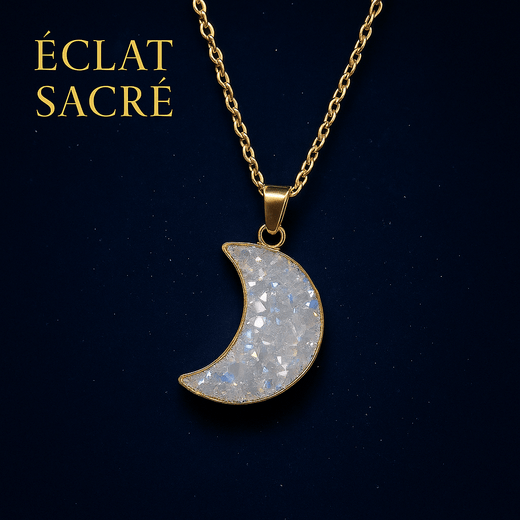 Collier Lune Cristalline Aura - Intuition, Énergie & Féminin Sacré - Éclat Sacré