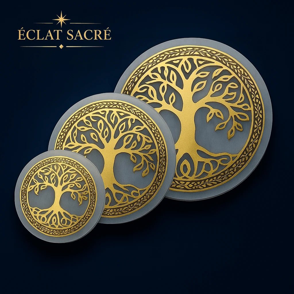 Disque de sélénite gravé arbre de vie pour purifier les pierres – Éclat Sacré