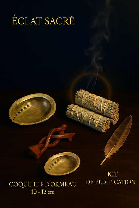Kit Rituel de Purification - Sauge Blanche, Coquille d’Ormeau & Plume Sacrée - Éclat Sacré