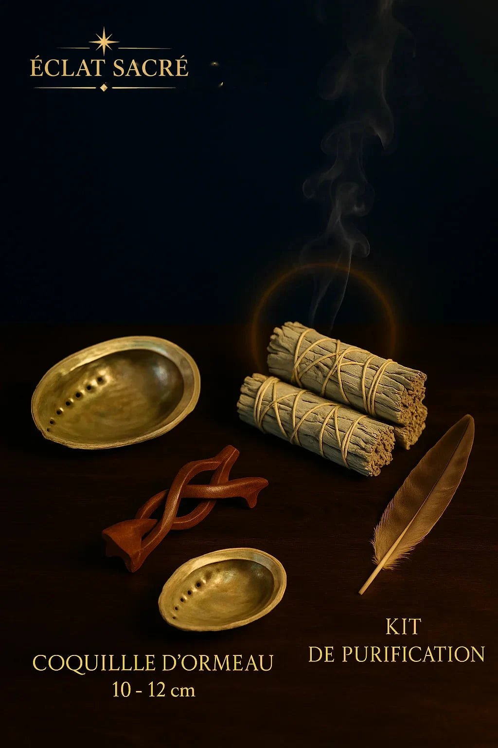Kit Rituel de Purification - Sauge Blanche, Coquille d’Ormeau & Plume Sacrée - Éclat Sacré — vue 2
