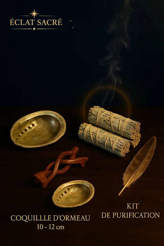 Kit Rituel de Purification - Sauge Blanche, Coquille d’Ormeau & Plume Sacrée - Éclat Sacré