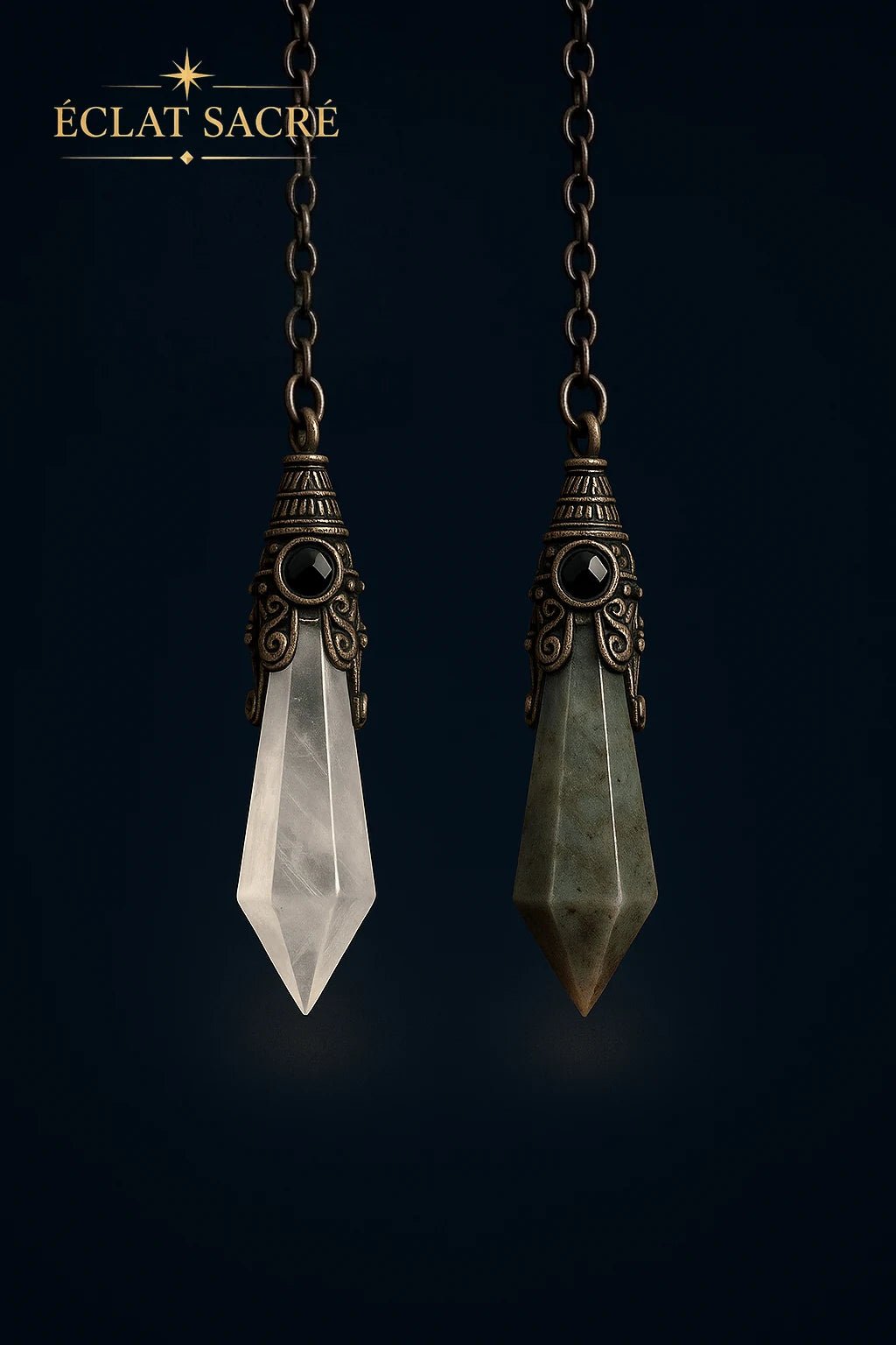 Pendule cristal vintage en pierres naturelles, vue 3 – Éclat Sacré — vue 3