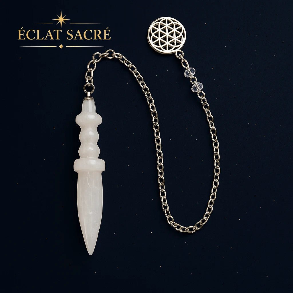 Pendule de Thot Éclat Sacré - Cristal de Roche & Fleur de Vie - Éclat Sacré