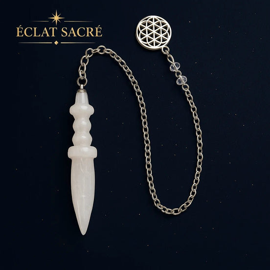 Pendule de Thot Éclat Sacré - Cristal de Roche & Fleur de Vie - Éclat Sacré