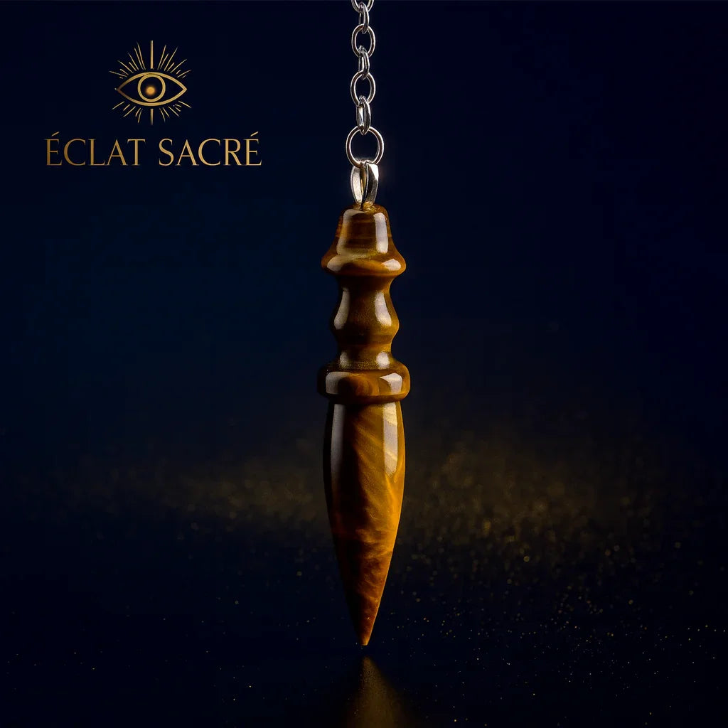 Pendule en Œil de Tigre - Style Égyptien Thot, Divination & Protection - Éclat Sacré