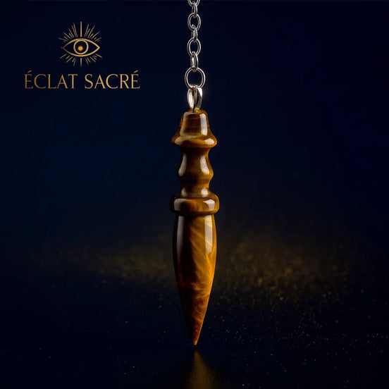 Pendule en Œil de Tigre - Style Égyptien Thot, Divination & Protection - Éclat Sacré