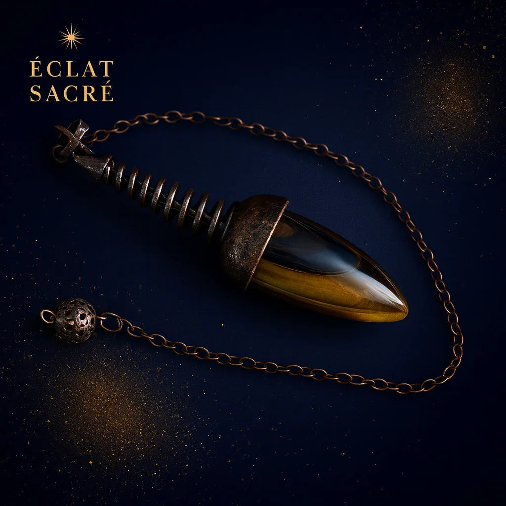 Pendule en Œil de Tigre - Style Égyptien Thot, Divination & Protection - Éclat Sacré — vue 2