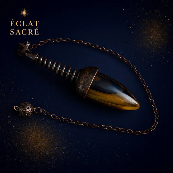 Pendule en Œil de Tigre - Style Égyptien Thot, Divination & Protection - Éclat Sacré