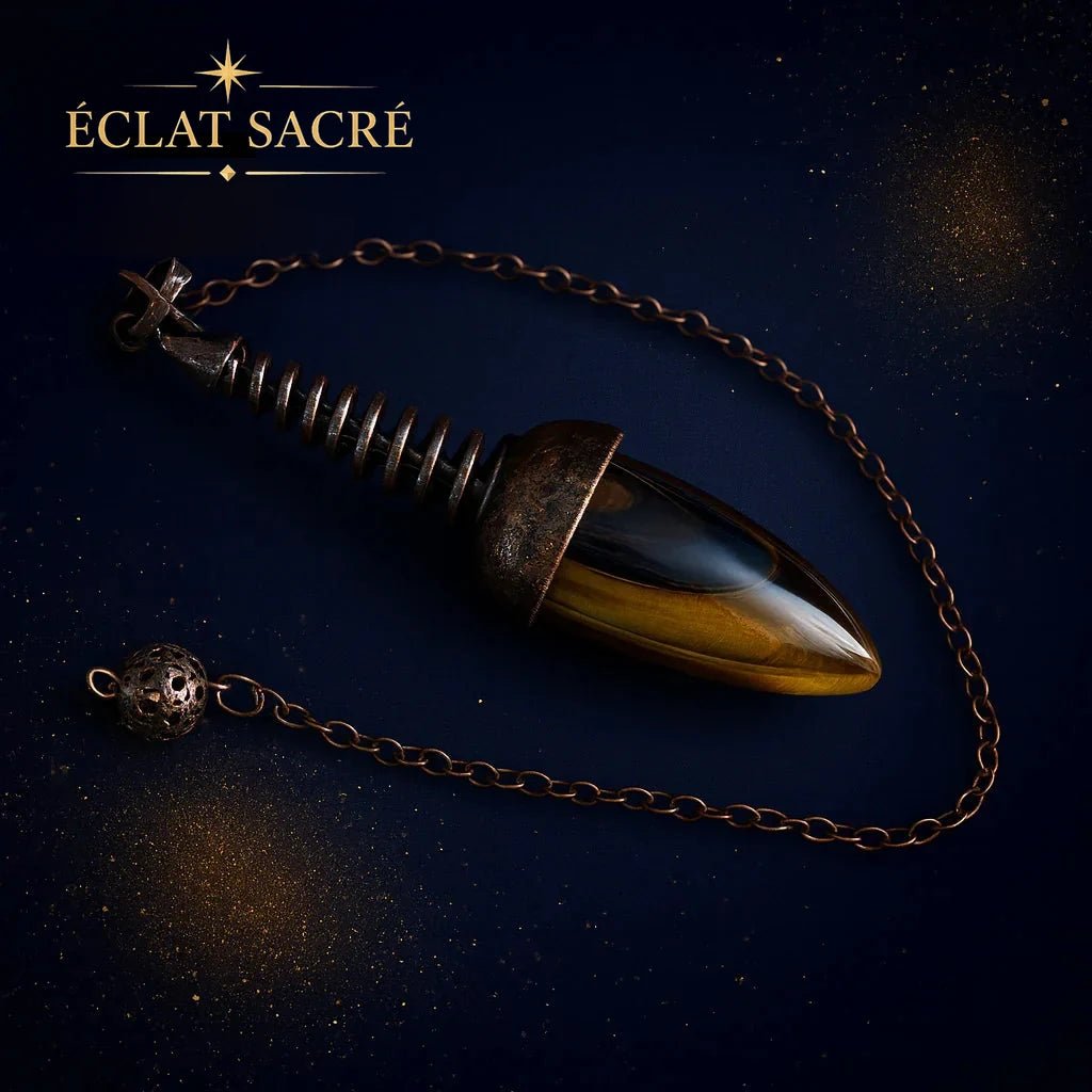 Pendule en Œil de Tigre - Style Égyptien Thot, Divination & Protection - Éclat Sacré — vue 2