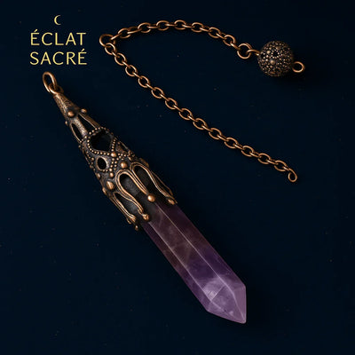 Pendule en Pierres Naturelles - Améthyste, Obsidienne & Quartz - Éclat Sacré
