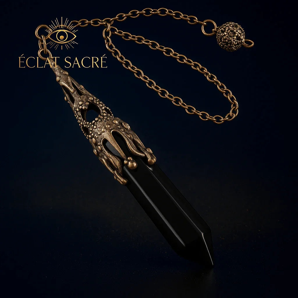 🔮 Pendule en Pierres Naturelles - Améthyste, Obsidienne & Quartz - Éclat Sacré