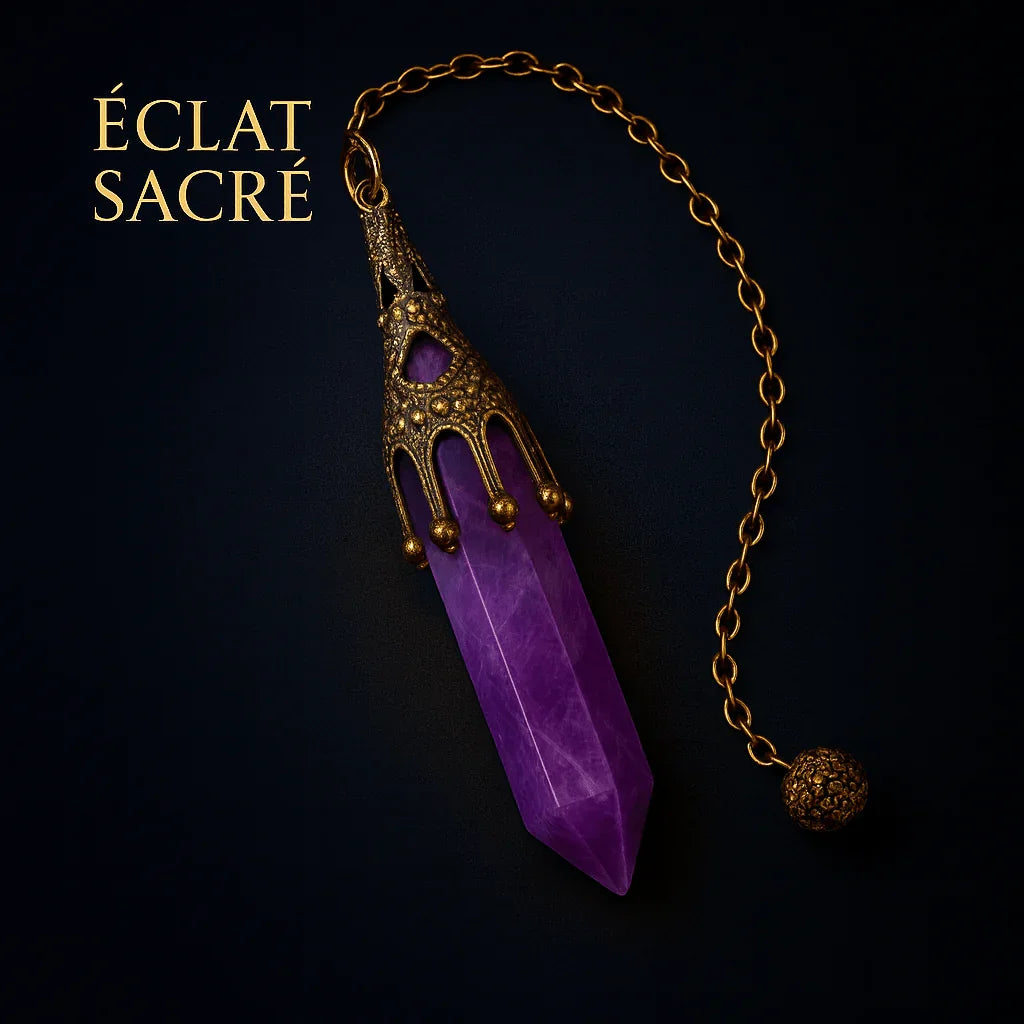 🔮 Pendule en Pierres Naturelles - Améthyste, Obsidienne & Quartz - Éclat Sacré