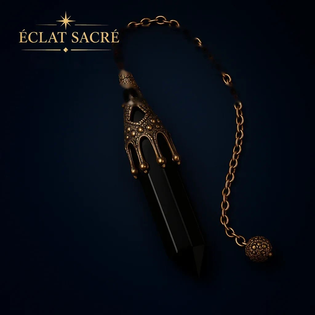 Pendule en Pierres Naturelles - Améthyste, Obsidienne & Quartz - Éclat Sacré