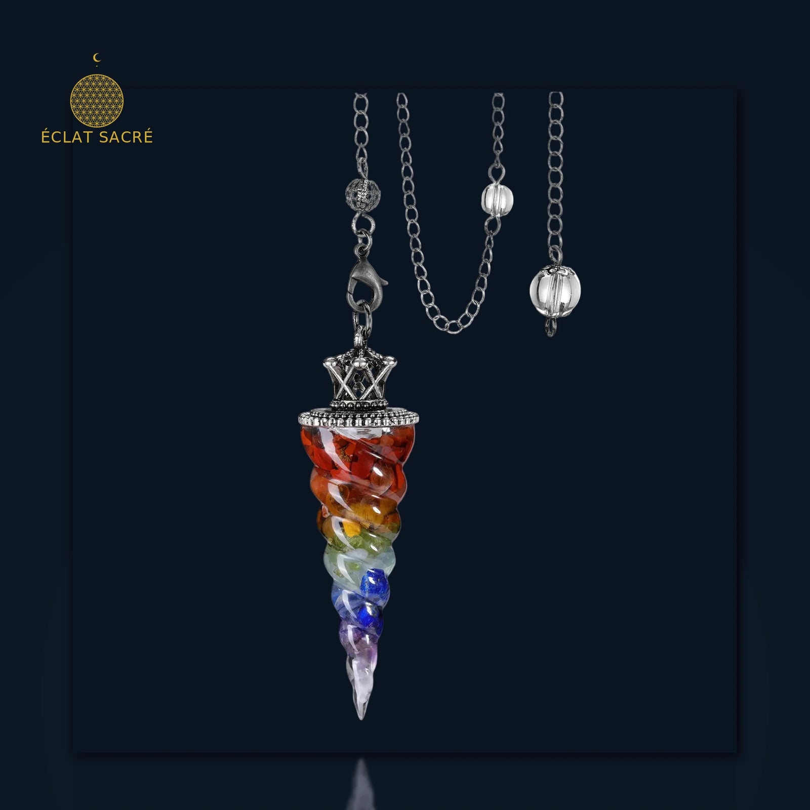 Pendule 7 Chakras en Cristaux Naturels - Divination & Harmonisation Énergétique