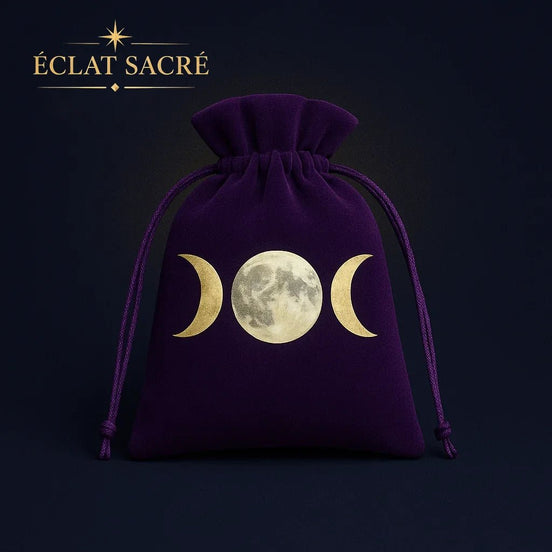 Pochette en velours motif soleil et lune pour tarot, pendule et bijoux – Éclat Sacré
