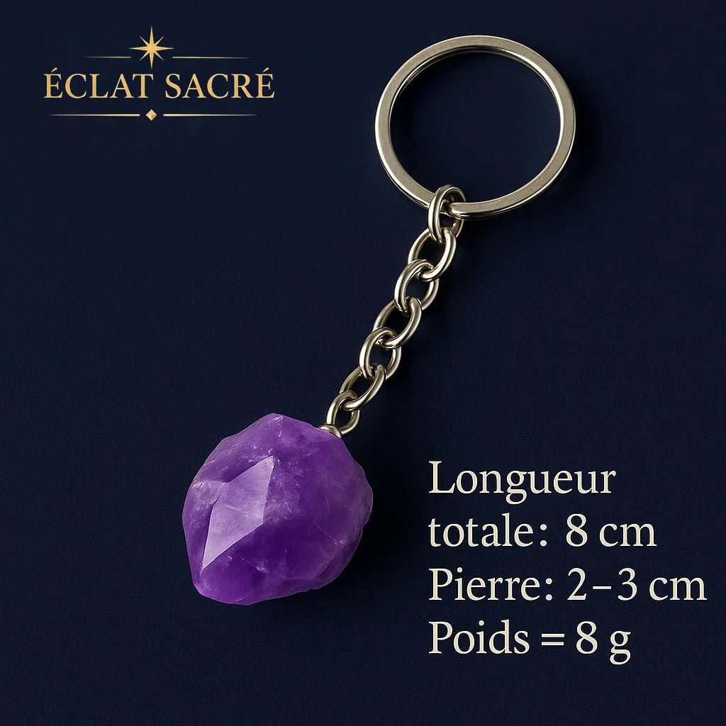 Porte-Clés en Améthyste Naturelle - Protection & Énergie Positive - Éclat Sacré